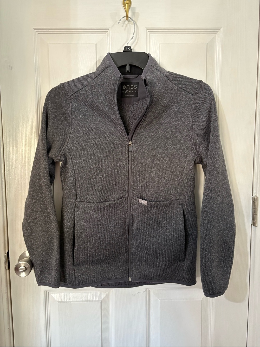 Figs Dark Heather Gray Knit Zip Jacket